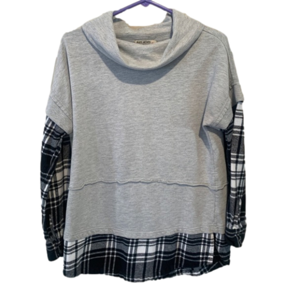 RUFF Hewn Pullover Tunic Flannel Gray Black White Used Size Medium